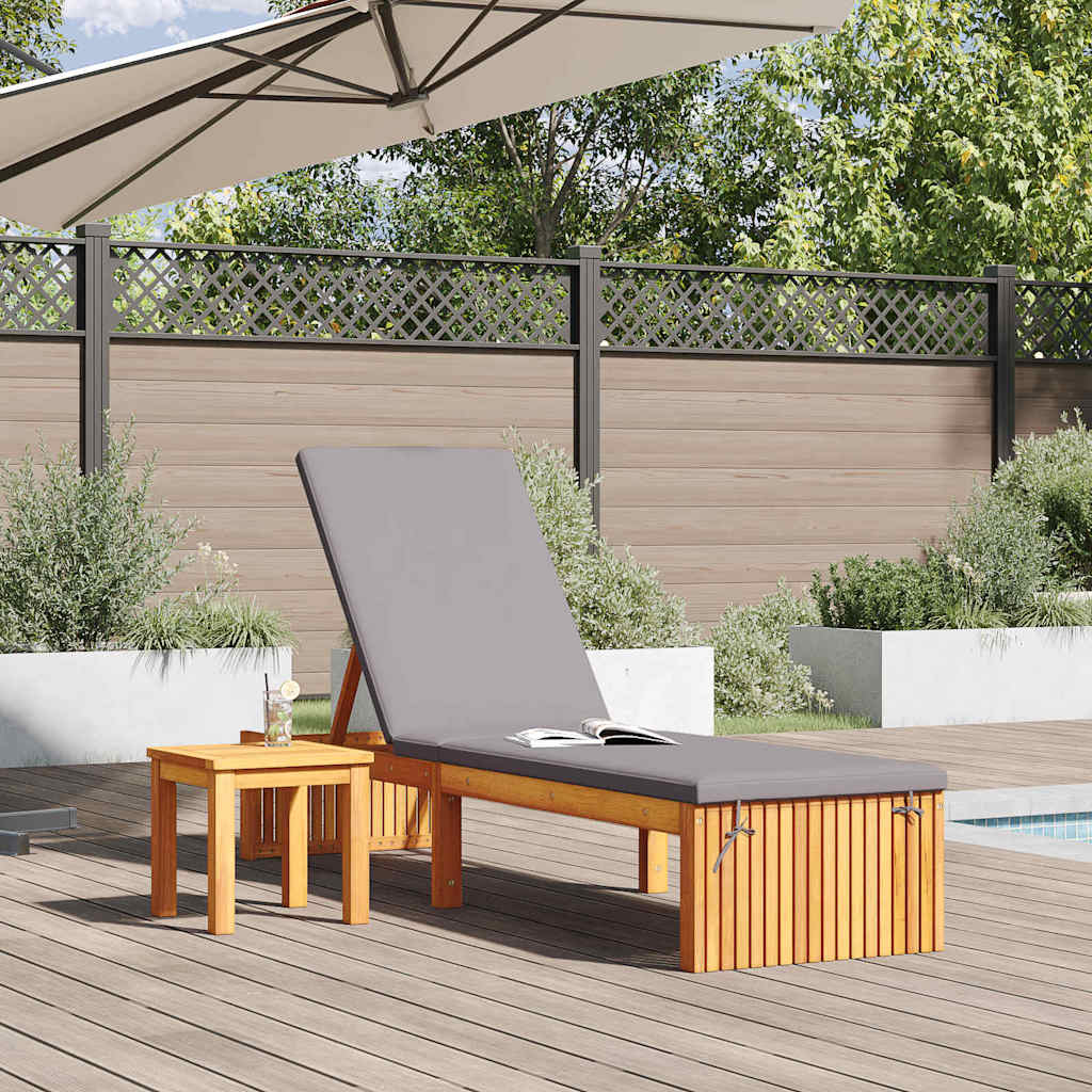 Sun Lounger Reclining Brown 200 x 55 x 94cm Solid Acacia wood